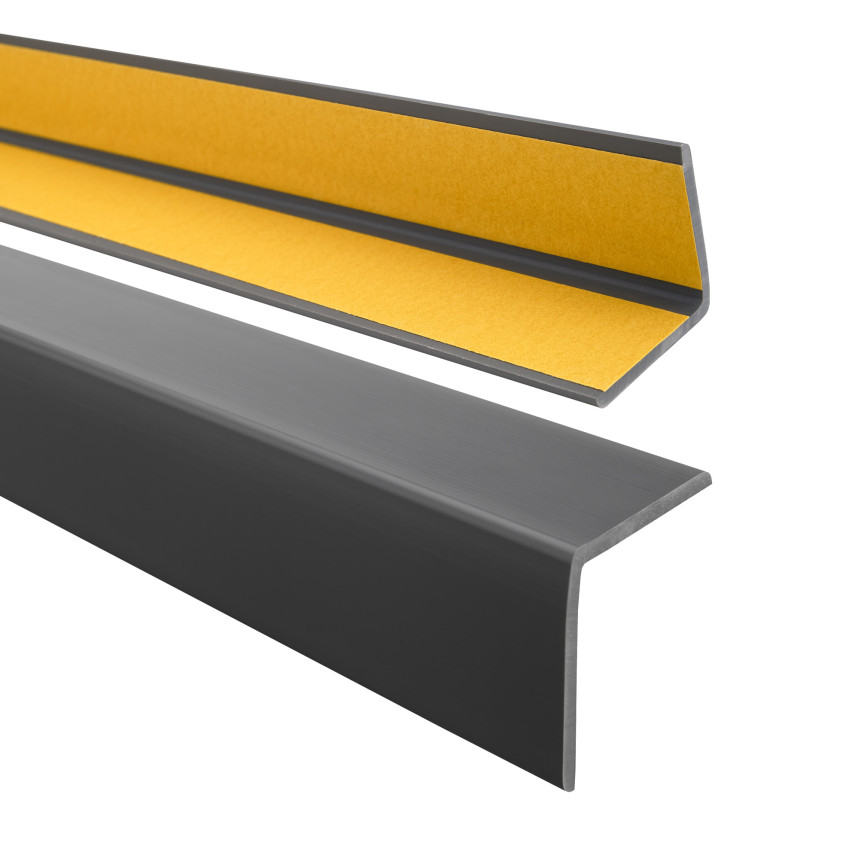 Profil unghiular din PVC, plastic autoadeziv, protecție pentru margini, gri închis