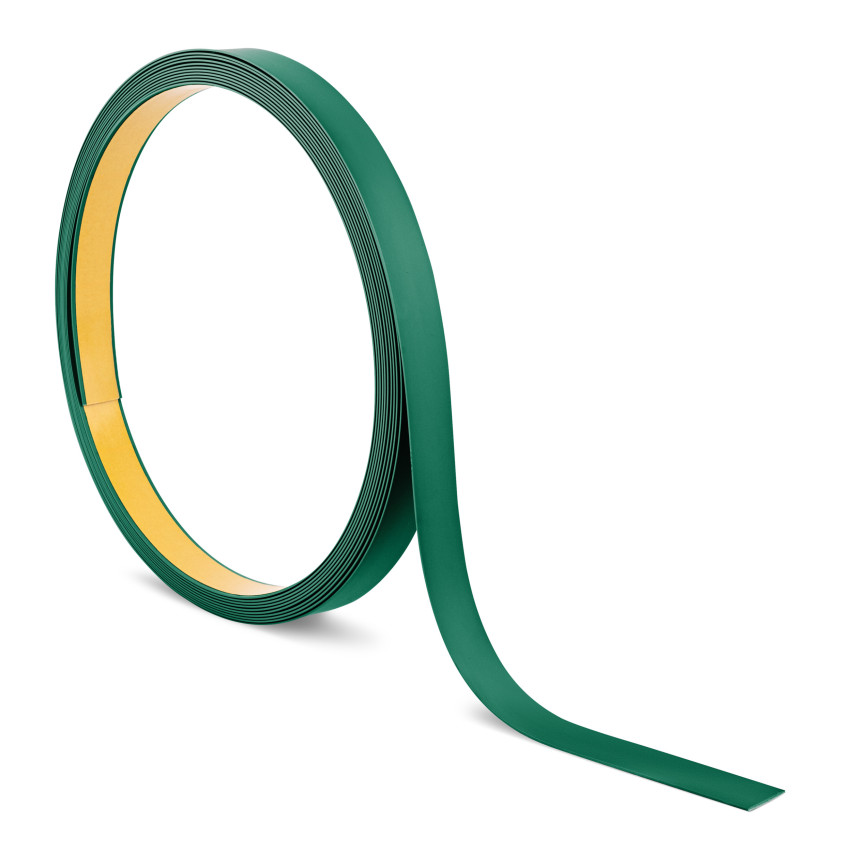 Bară plată din PVC dur cu adeziv, verde, 10 m