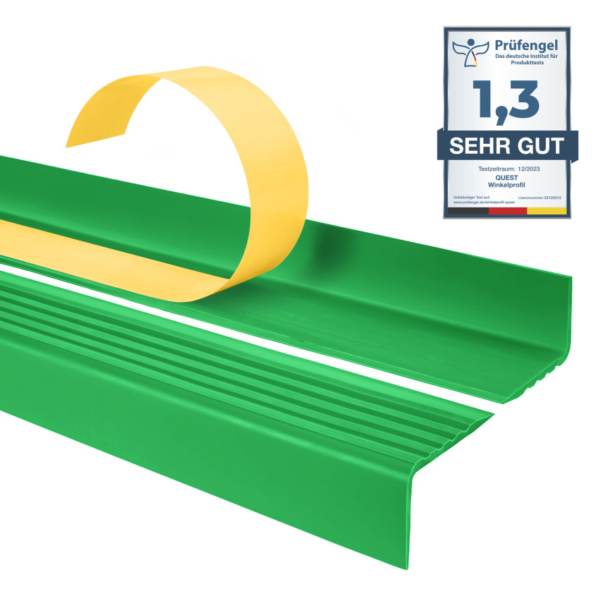 Profil nas scări, autoadeziv, PVC, plastic, profil antiderapant, profil unghiular, 40x25mm, verde