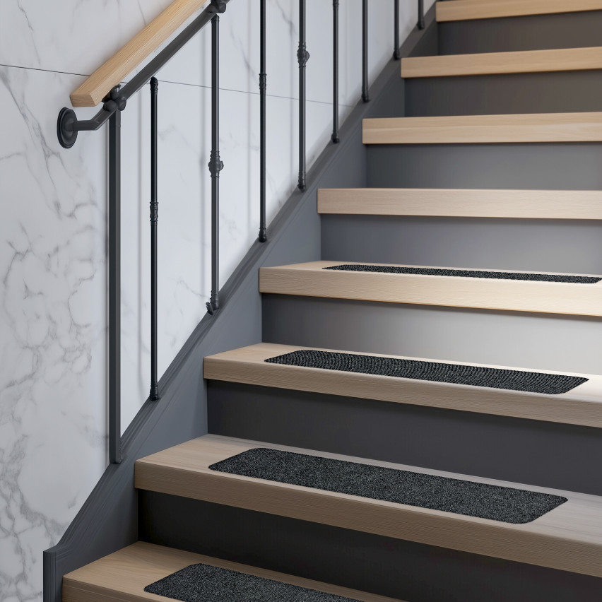 Covoraș pentru scări autoadeziv, antiderapant drept 76x20 cm, protecție treaptă, gri