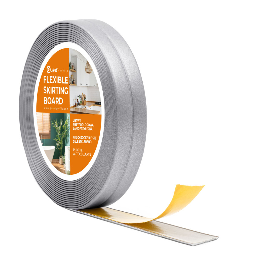 Plinta moale autoadezivă moale 10x10mm pentru bucătărie și baie Bandă de etanșare a îmbinărilor din PVC Silver 5m
