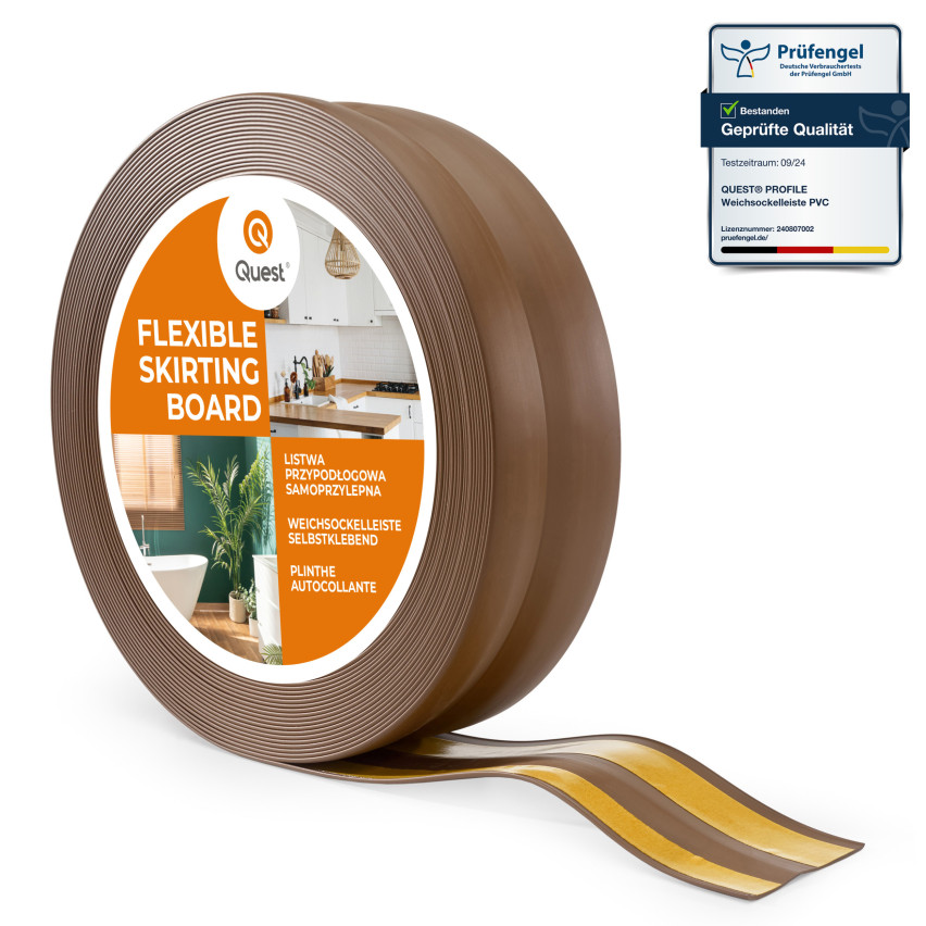 Plintă moale autoadezivă 32x23 mm, garnitură de perete flexibilă pentru bucătărie și baie, plintă PVC, bandă de etanșare, maro închis