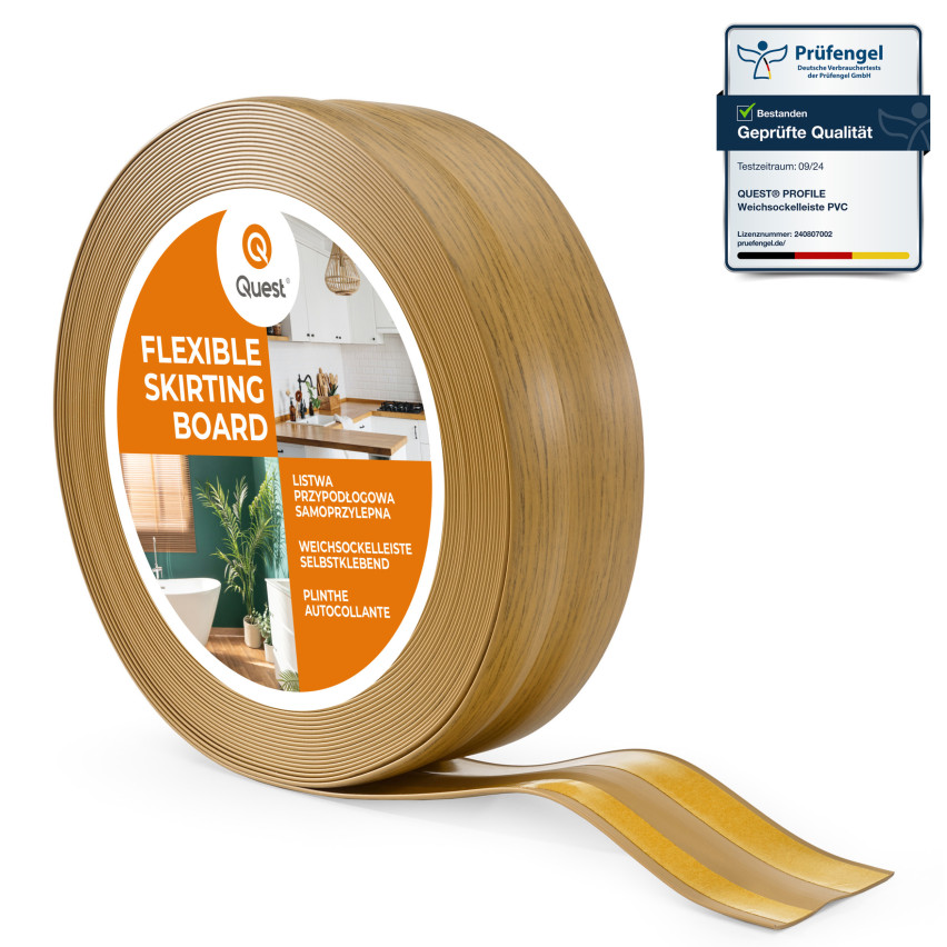 Plinta moale autoadezivă 32x23 mm, tapet flexibil pentru bucătărie și baie, plintă PVC, bandă de etanșare, stejar