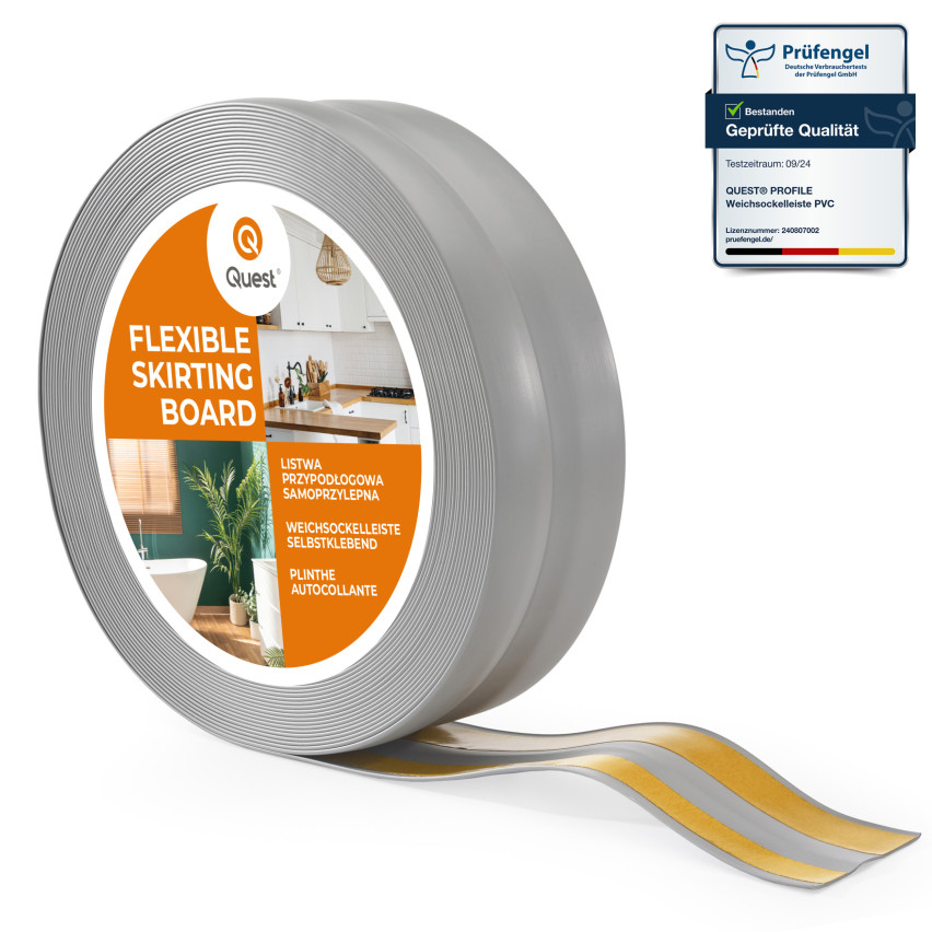 Plintă moale autoadezivă 32x23 mm, garnitură de perete flexibilă pentru bucătărie și baie, plintă PVC, bandă de etanșare, gri