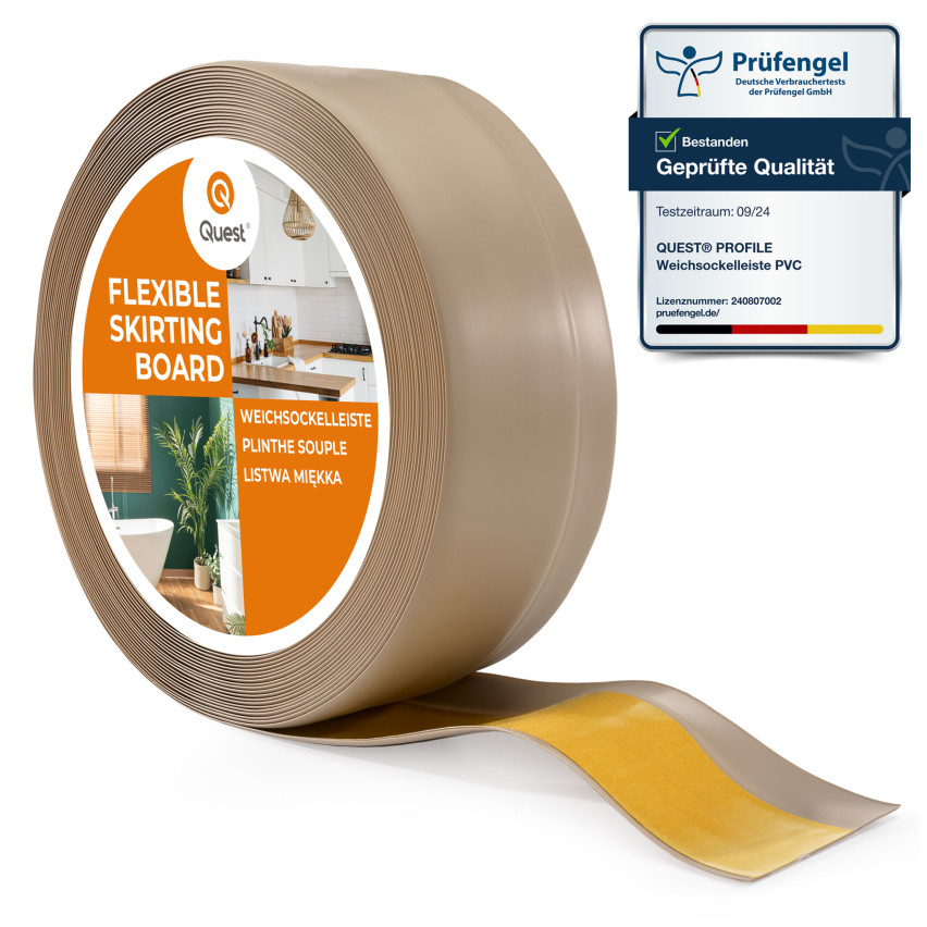 Plintă moale autoadezivă 50x20 mm, garnitură de perete flexibilă pentru bucătărie și baie, plintă PVC, bandă de etanșare, bej