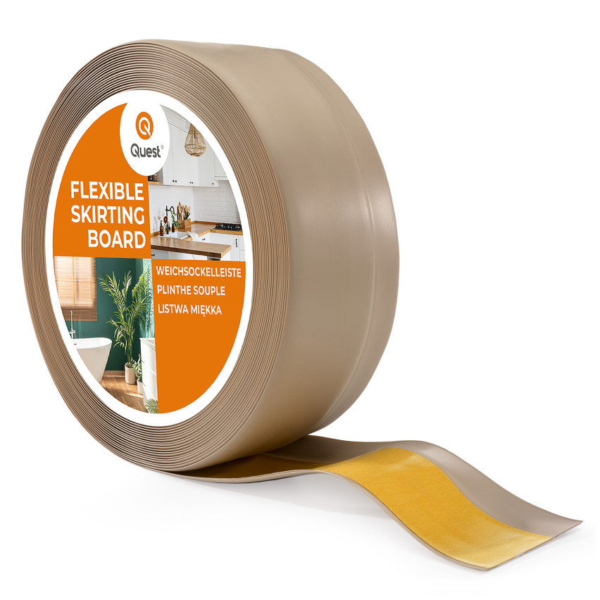 Plintă moale autoadezivă 50x20 mm, garnitură de perete flexibilă pentru bucătărie și baie, plintă PVC, bandă de etanșare, bej