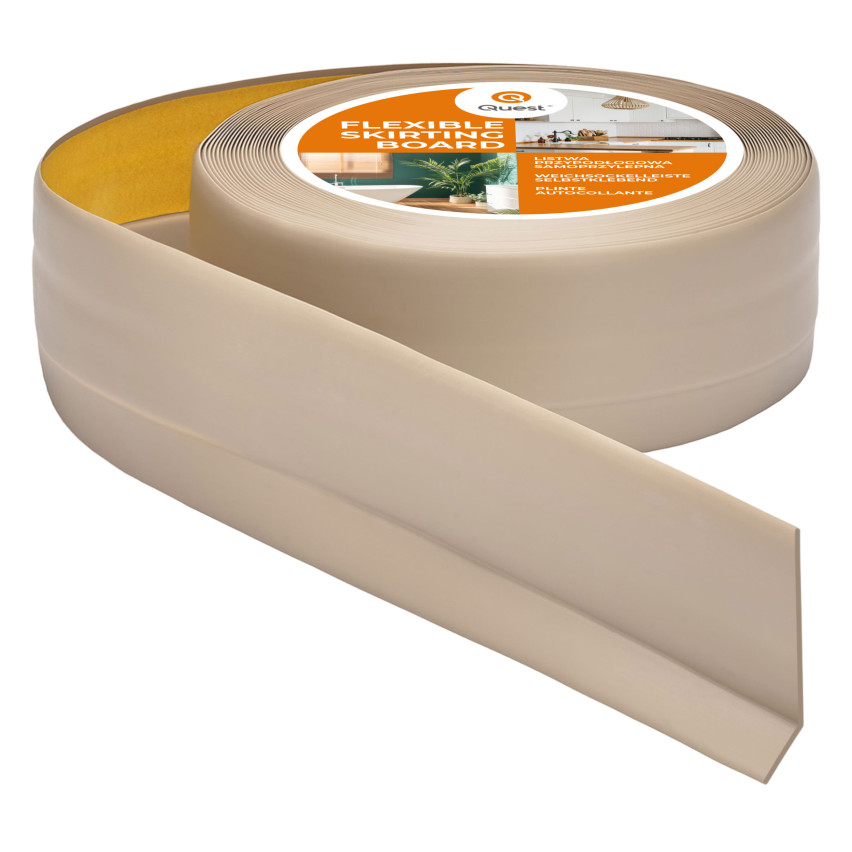 Plintă moale autoadezivă 50x20 mm, garnitură de perete flexibilă pentru bucătărie și baie, plintă PVC, bandă de etanșare, bej