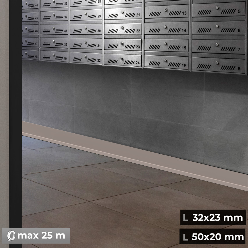 Plintă moale autoadezivă 50x20 mm, garnitură de perete flexibilă pentru bucătărie și baie, plintă PVC, bandă de etanșare, bej