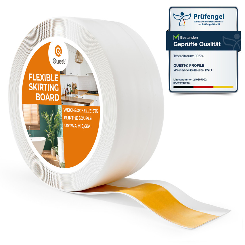 Plintă moale autoadezivă 50x20 mm, garnitură de perete flexibilă pentru bucătărie și baie, plintă PVC, bandă de etanșare, alb