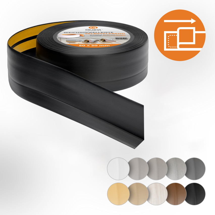 Plinta moale autoadezivă 50x20 mm, garnitură de perete flexibilă pentru bucătărie și baie, plintă PVC, bandă de etanșare, negru