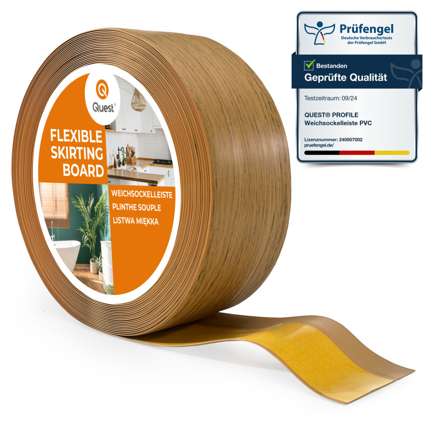 Plintă moale autoadezivă 50x20 mm, garnitură de perete flexibilă pentru bucătărie și baie, plintă PVC, bandă de etanșare, stejar