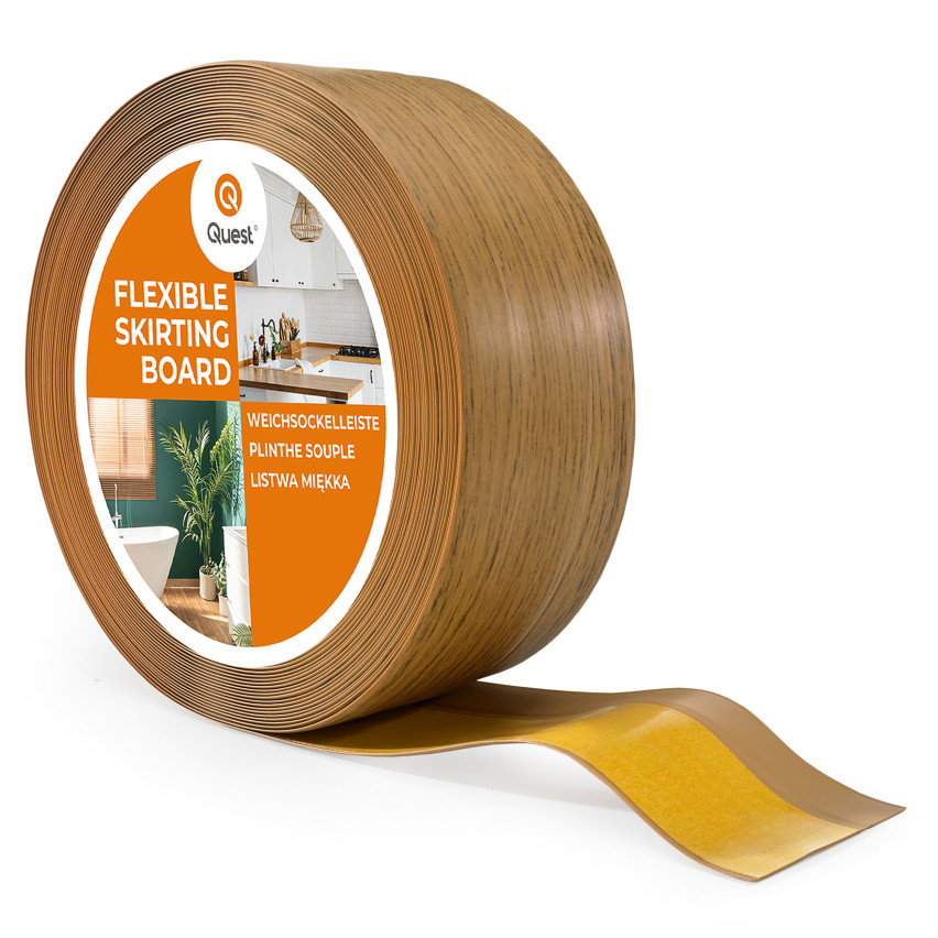 Plintă moale autoadezivă 50x20 mm, garnitură de perete flexibilă pentru bucătărie și baie, plintă PVC, bandă de etanșare, stejar