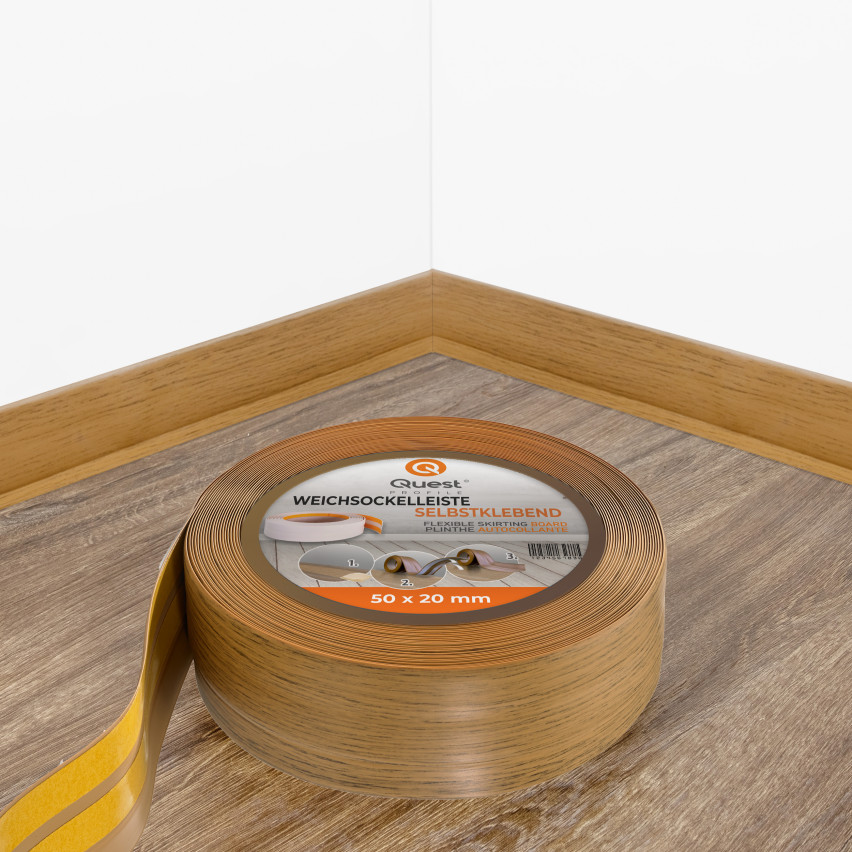 Plintă moale autoadezivă 50x20 mm, garnitură de perete flexibilă pentru bucătărie și baie, plintă PVC, bandă de etanșare, stejar