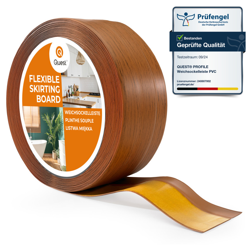 Plintă moale autoadezivă 50x20 mm, garnitură de perete flexibilă pentru bucătărie și baie, plintă PVC, bandă de etanșare, stejar rustic
