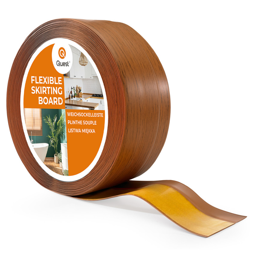 Plintă moale autoadezivă 50x20 mm, garnitură de perete flexibilă pentru bucătărie și baie, plintă PVC, bandă de etanșare, stejar rustic