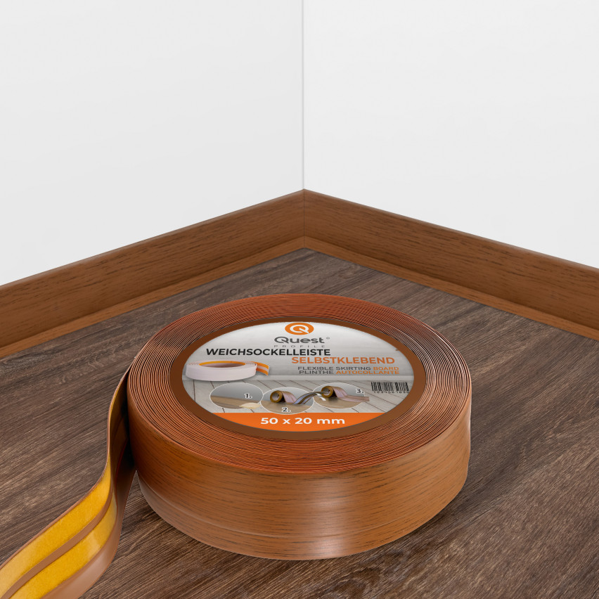 Plintă moale autoadezivă 50x20 mm, garnitură de perete flexibilă pentru bucătărie și baie, plintă PVC, bandă de etanșare, stejar rustic