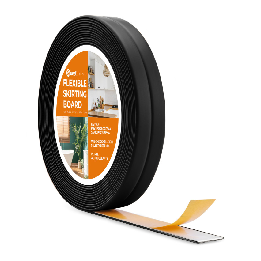 Bandă autoadezivă de montare și finisare din PVC negru autoadezivă pe bandă de spumă 10/10 5m