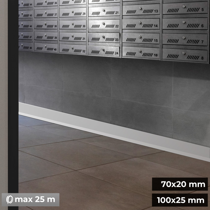 Plinta moale Autoadezivă, Plinta flexibilă, Plinta de colț, PVC, 100x25mm, alb