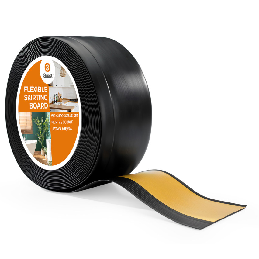 Plinta moale autoadezivă, plintă flexibilă pentru podea, plintă de colț, PVC, 100x25mm, negru