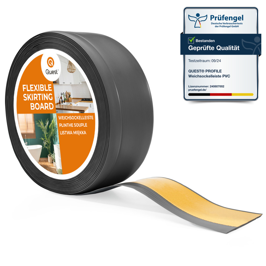 Plinta moale Autoadezivă, Plinta flexibilă, Plinta de colț, PVC, 70x20mm, gri închis