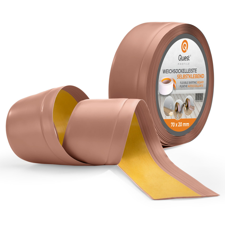 Plinta moale Autoadezivă, Plinta flexibilă, Plinta de colț, PVC, 70x20mm, maro deschis