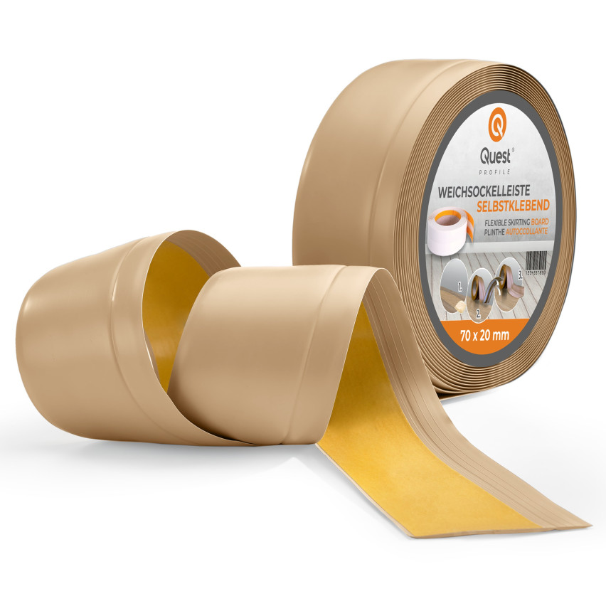 Plinta moale Autoadezivă, Plinta flexibilă, Plinta de colț, PVC, 70x20mm, nisip
