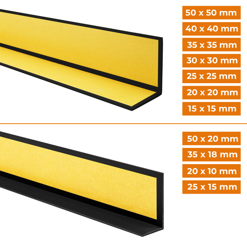 Profil unghiular din PVC, protecție autoadezivă pentru margini, protecție pentru colțuri, negru,