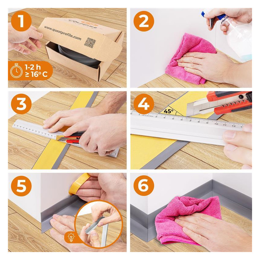 Plinta moale Autoadezivă, Plinta flexibilă, Plinta de colț, PVC, 100x25mm, alb