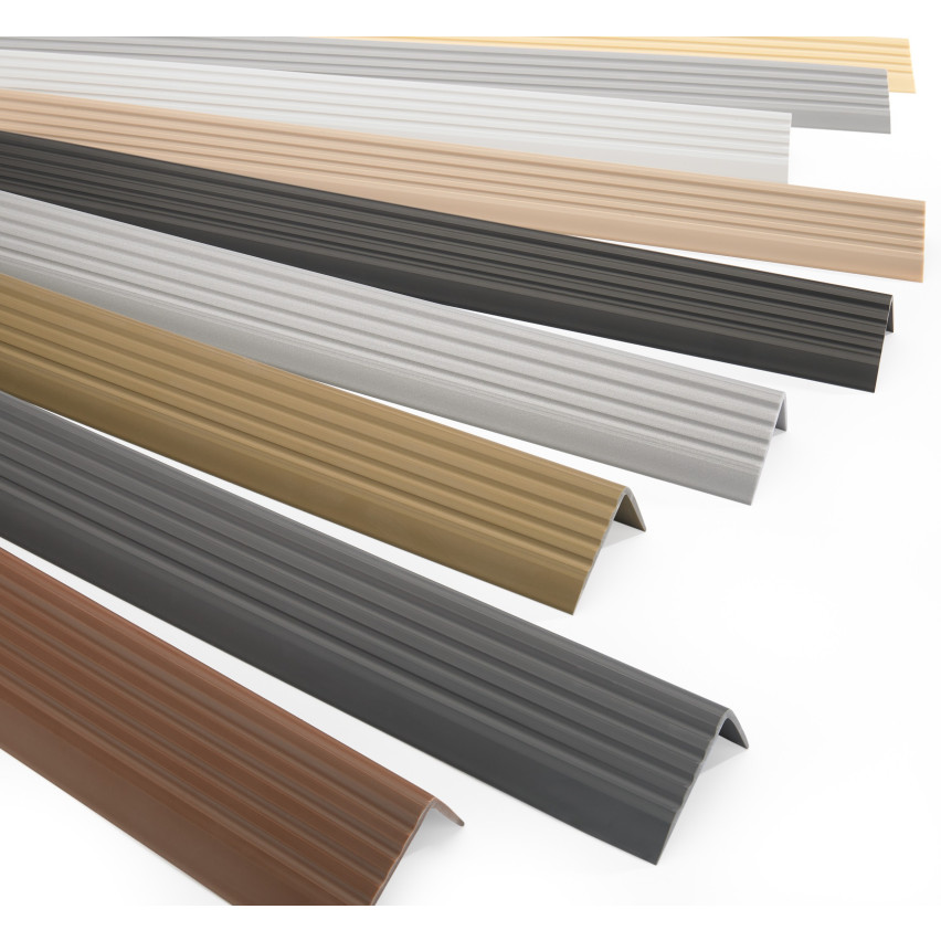 Profil pentru scări, autoadeziv, PVC, plastic, profil antiderapant, profil unghiular, 40x25mm, gri închis