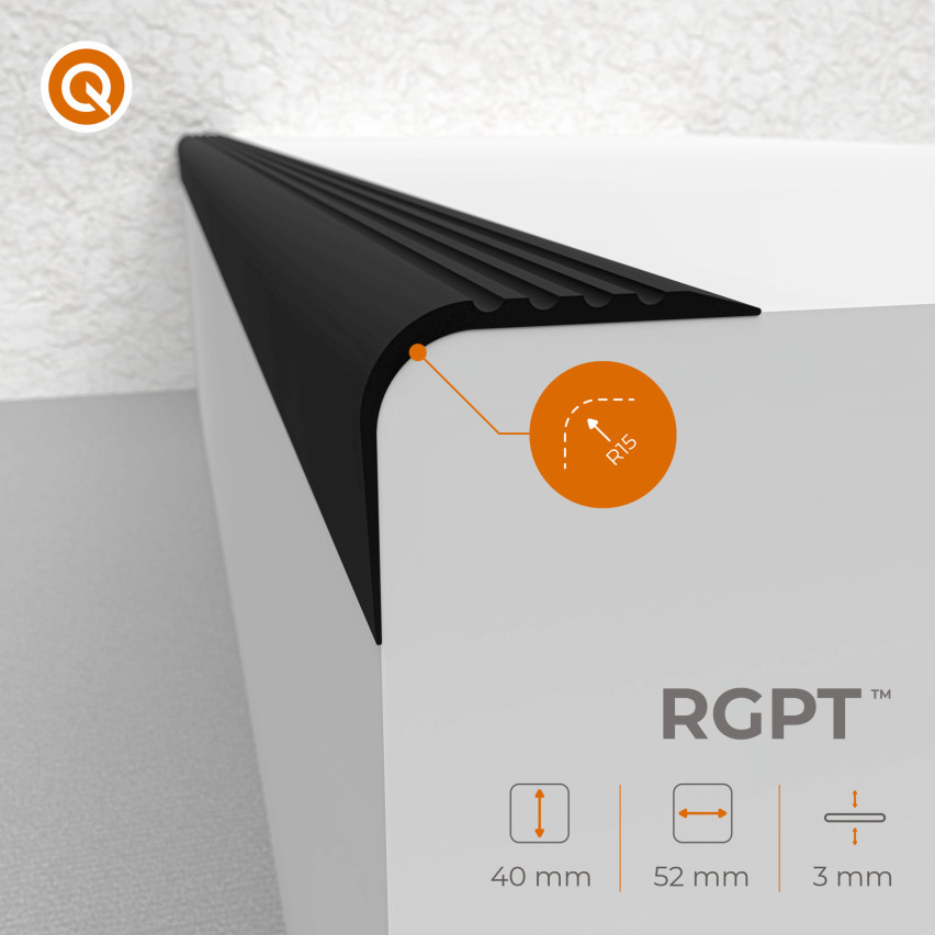 Profil antiderapant pentru scări cu adeziv, 52x40mm, gri