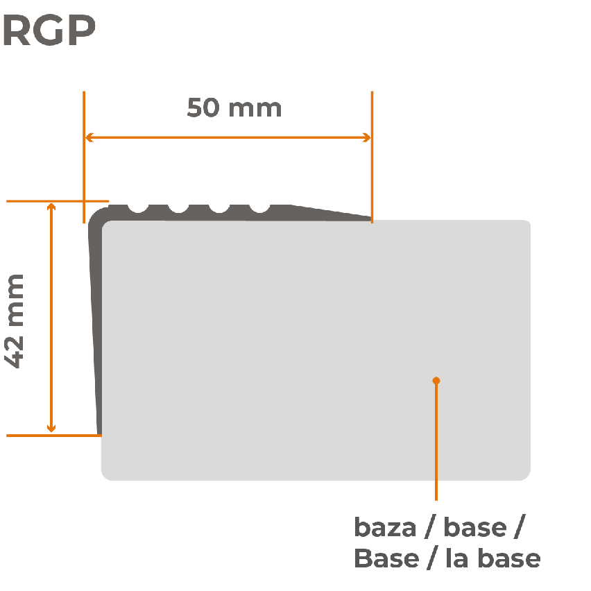 Profil antiderapant pentru scări 50x42mm, 150cm, roșu
