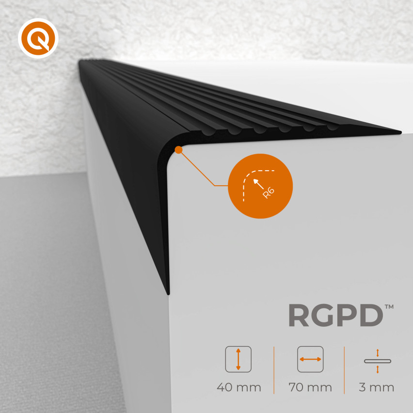 Profil antiderapant pentru scări 70x40mm, 150cm, gri închis