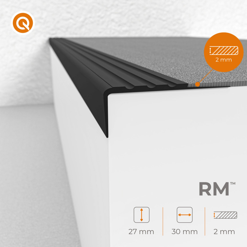 Profil antiderapant pentru scări cu adeziv, 30x27mm, negru