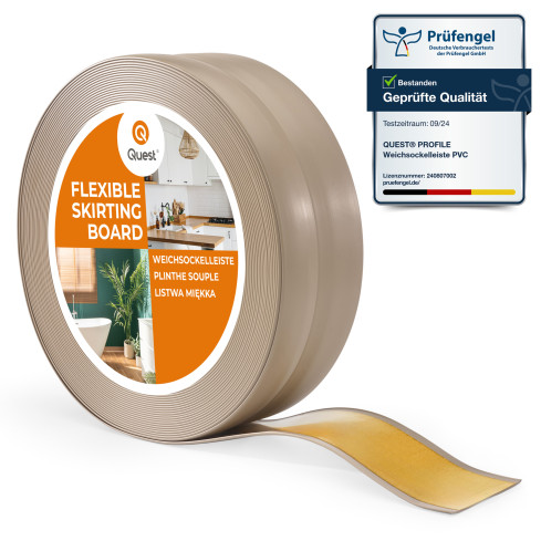 Plinta moale autoadezivă 32x23 mm, tapet flexibil pentru bucătărie și baie, plintă PVC, bandă de etanșare, bej