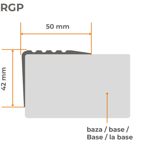 Profil antiderapant pentru trepte 50x42mm 150cm gri deschis